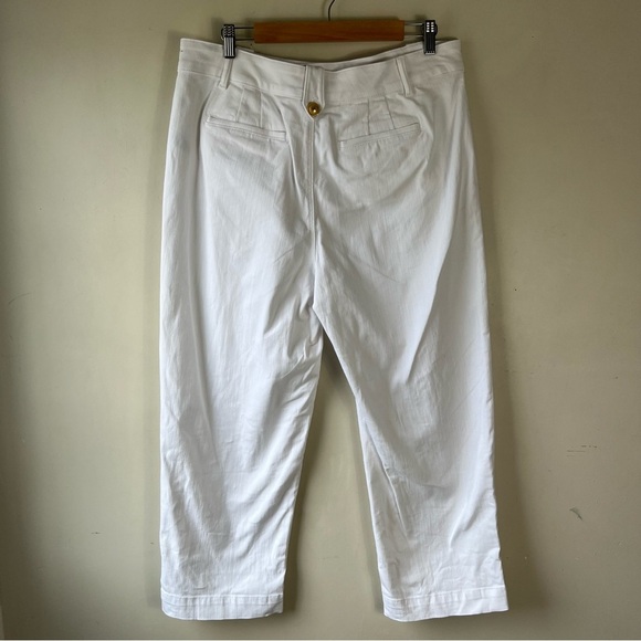 Talbots COTTON SLUB SAILOR CROP Wide Leg  PANTS Size 14 White Costal Preppy - Picture 7 of 15